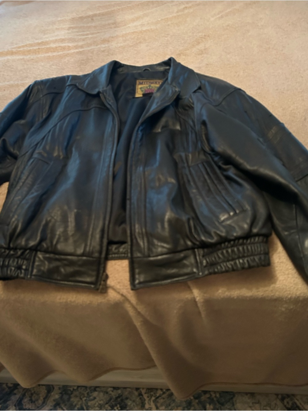 Black Leather Bomber Jacket - Men's
